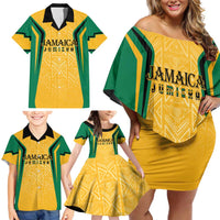 Jamaica Custom Family Matching Off Shoulder Short Dress and Hawaiian Shirt Ethnic Motifs - Gold Accents LT7 - Wonder Print Shop