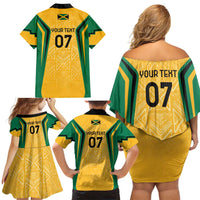 Jamaica Custom Family Matching Off Shoulder Short Dress and Hawaiian Shirt Ethnic Motifs - Gold Accents LT7 - Wonder Print Shop