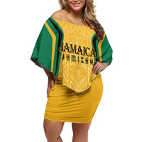 Jamaica Custom Family Matching Off Shoulder Short Dress and Hawaiian Shirt Ethnic Motifs - Gold Accents LT7 - Wonder Print Shop