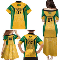 Jamaica Custom Family Matching Puletasi and Hawaiian Shirt Ethnic Motifs - Gold Accents - Wonder Print Shop