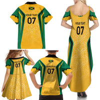 Jamaica Custom Family Matching Summer Maxi Dress and Hawaiian Shirt Ethnic Motifs - Gold Accents - Wonder Print Shop