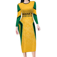 Jamaica Custom Long Sleeve Bodycon Dress Ethnic Motifs - Gold Accents - Wonder Print Shop