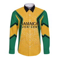 Jamaica Custom Long Sleeve Button Shirt Ethnic Motifs - Gold Accents - Wonder Print Shop