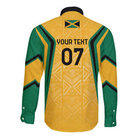 Jamaica Custom Long Sleeve Button Shirt Ethnic Motifs - Gold Accents - Wonder Print Shop