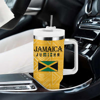 Jamaica Custom Tumbler With Handle Ethnic Motifs - Gold Accents - Wonder Print Shop
