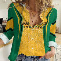 Jamaica Custom Women Casual Shirt Ethnic Motifs - Gold Accents - Wonder Print Shop