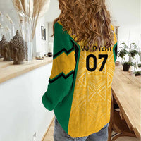 Jamaica Custom Women Casual Shirt Ethnic Motifs - Gold Accents - Wonder Print Shop