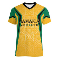 Jamaica Custom Women V-Neck T-Shirt Ethnic Motifs - Gold Accents - Wonder Print Shop
