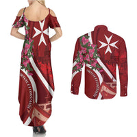 Inħobbok Malta Couples Matching Summer Maxi Dress and Long Sleeve Button Shirt Bougainville and Luzzu