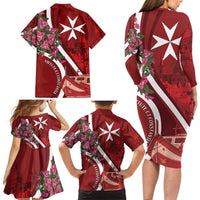 Inħobbok Malta Family Matching Long Sleeve Bodycon Dress and Hawaiian Shirt Bougainville and Luzzu