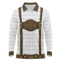 Germany Trachten Lederhose Inspired Long Sleeve Polo Shirt Washed Brown