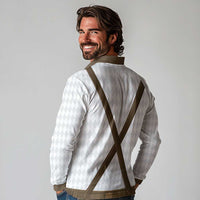 Germany Trachten Lederhose Inspired Long Sleeve Polo Shirt Washed Brown