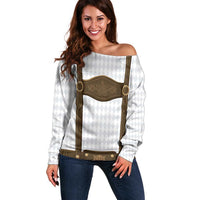 Germany Trachten Lederhose Inspired Off Shoulder Sweater Washed Brown