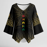 Ghana Black Star Custom Kimono Sleeve Blouse Gold Ananse Spiderweb Inspired