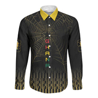 Ghana Black Star Custom Long Sleeve Button Shirt Gold Ananse Spiderweb Inspired