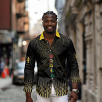 Ghana Black Star Custom Long Sleeve Button Shirt Gold Ananse Spiderweb Inspired