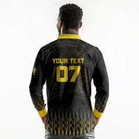 Ghana Black Star Custom Long Sleeve Polo Shirt Gold Ananse Spiderweb Inspired