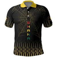 Ghana Black Star Custom Polo Shirt Gold Ananse Spiderweb Inspired