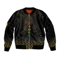 Ghana Black Star Custom Sleeve Zip Bomber Jacket Gold Ananse Spiderweb Inspired