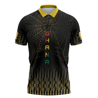 Ghana Black Star Custom Zipper Polo Shirt Gold Ananse Spiderweb Inspired