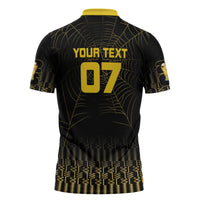 Ghana Black Star Custom Zipper Polo Shirt Gold Ananse Spiderweb Inspired