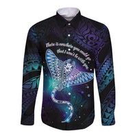 Polynesian Tala Manta Ray Long Sleeve Button Shirt Nowhere You Could Go That I Won't Be With You - Wonder Print Shop