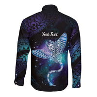 Polynesian Tala Manta Ray Long Sleeve Button Shirt Nowhere You Could Go That I Won't Be With You - Wonder Print Shop