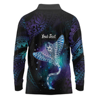 Polynesian Tala Manta Ray Long Sleeve Polo Shirt Nowhere You Could Go That I Won't Be With You - Wonder Print Shop