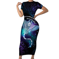 Polynesian Tala Manta Ray Short Sleeve Bodycon Dress Nowhere You Could Go That I Won't Be With You - Wonder Print Shop