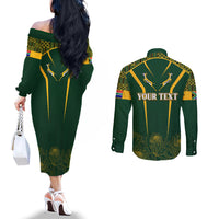 personalised-south-african-heritage-day-couples-matching-off-the-shoulder-long-sleeve-dress-and-long-sleeve-button-shirts-kente-ethnic-patterns-mix-springboks