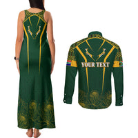 Personalised South African Heritage Day Couples Matching Tank Maxi Dress and Long Sleeve Button Shirts Kente Ethnic Patterns Mix Springboks LT7 - Wonder Print Shop
