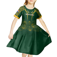 Personalised South African Heritage Day Kid Short Sleeve Dress Kente Ethnic Patterns Mix Springboks - Wonder Print Shop