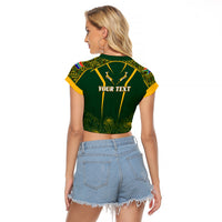 Personalised South African Heritage Day Raglan Cropped T Shirt Kente Ethnic Patterns Mix Springboks - Wonder Print Shop