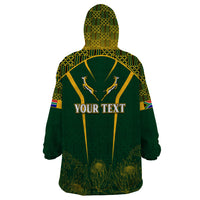 Personalised South African Heritage Day Wearable Blanket Hoodie Kente Ethnic Patterns Mix Springboks - Wonder Print Shop