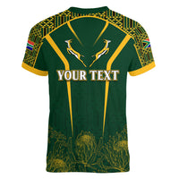 Personalised South African Heritage Day Women V Neck T Shirt Kente Ethnic Patterns Mix Springboks - Wonder Print Shop