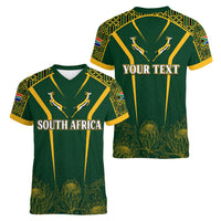 Personalised South African Heritage Day Women V Neck T Shirt Kente Ethnic Patterns Mix Springboks - Wonder Print Shop