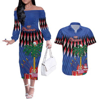 Personalized Haiti Couples Matching Off The Shoulder Long Sleeve Dress and Hawaiian Shirt Christmas Festive Vibes LT7 - Wonder Print Shop