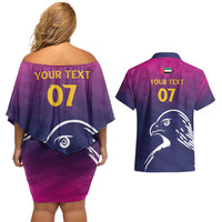 UAE Cricket Custom Couples Matching Off Shoulder Short Dress and Hawaiian Shirt Arabian Falcon LT7 - Wonder Print Shop