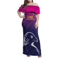 UAE Cricket Custom Family Matching Off Shoulder Maxi Dress and Hawaiian Shirt Arabian Falcon LT7 - Wonder Print Shop
