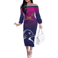 UAE Cricket Custom Off The Shoulder Long Sleeve Dress Arabian Falcon - Wonder Print Shop