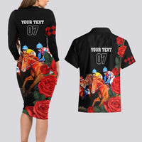 Horse Racing Custom Couples Matching Long Sleeve Bodycon Dress and Hawaiian Shirt 151st Anniversary Race For the Roses LT7