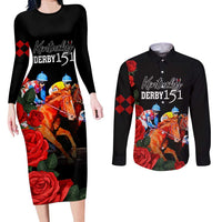 Horse Racing Custom Couples Matching Long Sleeve Bodycon Dress and Long Sleeve Button Shirt 151st Anniversary Race For the Roses LT7