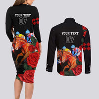 Horse Racing Custom Couples Matching Long Sleeve Bodycon Dress and Long Sleeve Button Shirt 151st Anniversary Race For the Roses LT7