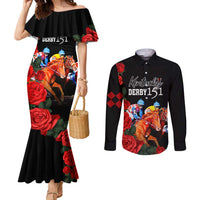 Horse Racing Custom Couples Matching Mermaid Dress and Long Sleeve Button Shirt 151st Anniversary Race For the Roses LT7