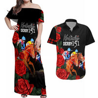 Horse Racing Custom Couples Matching Off Shoulder Maxi Dress and Hawaiian Shirt 151st Anniversary Race For the Roses LT7
