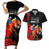 Horse Racing Custom Couples Matching Short Sleeve Bodycon Dress and Hawaiian Shirt 151st Anniversary Race For the Roses LT7