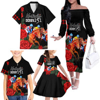 Horse Racing Custom Family Matching Off Shoulder Long Sleeve Dress and Hawaiian Shirt 151st Anniversary Race For the Roses LT7