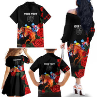 Horse Racing Custom Family Matching Off Shoulder Long Sleeve Dress and Hawaiian Shirt 151st Anniversary Race For the Roses LT7