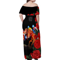 Horse Racing Custom Family Matching Off Shoulder Maxi Dress and Hawaiian Shirt 151st Anniversary Race For the Roses LT7