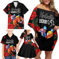 Horse Racing Custom Family Matching Off Shoulder Short Dress and Hawaiian Shirt 151st Anniversary Race For the Roses LT7